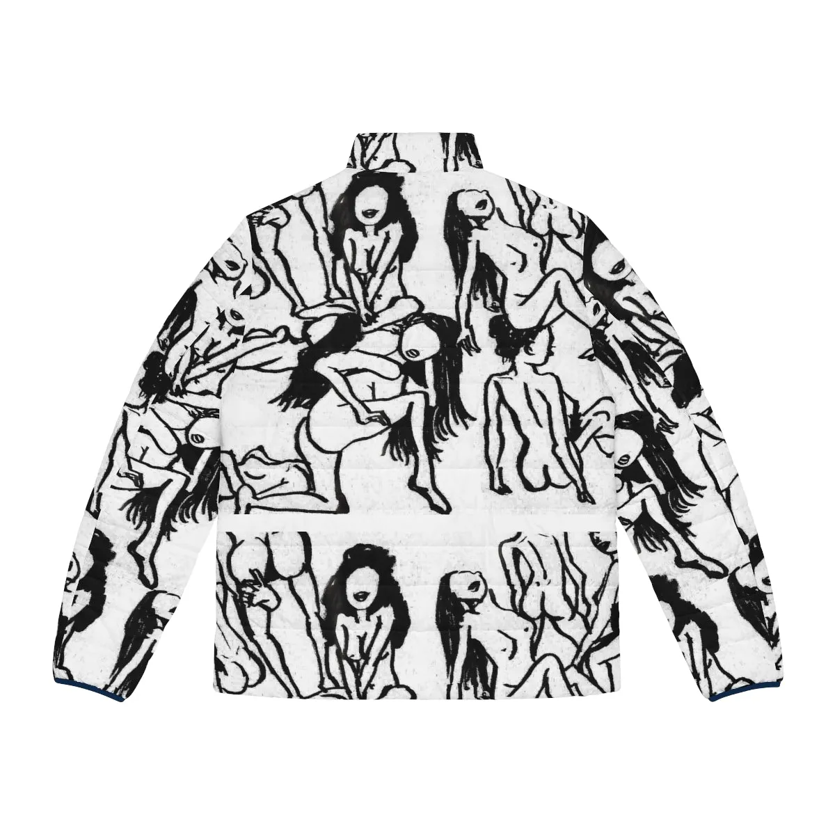 White Nude Art Men's Jacket, Best Regular Fit Polyester Men's Puffer Jacket With Stand Up Collar (US Size: S-2XL)