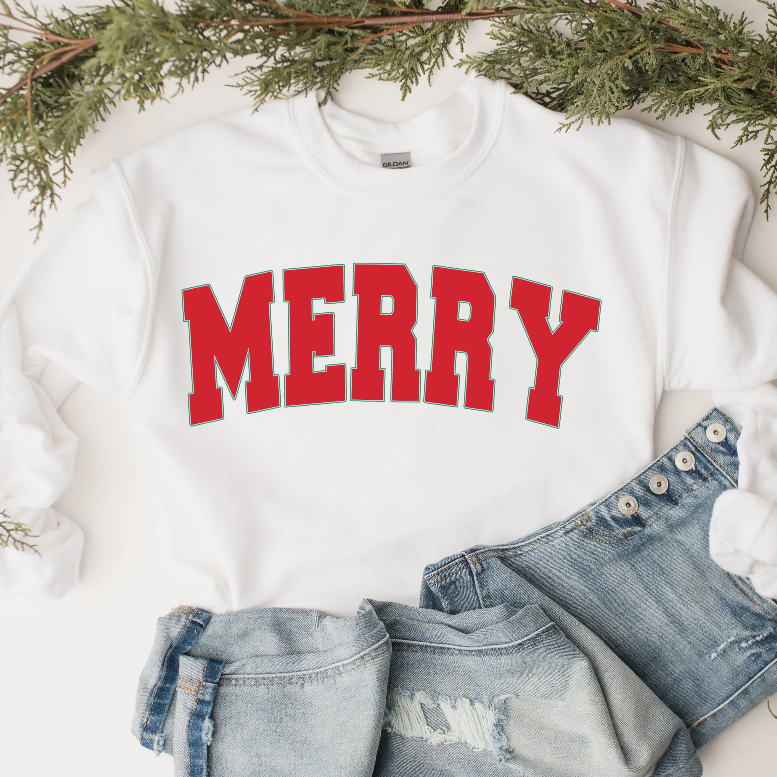 Women's Christmas Merry Unisex-Size Crewneck Sweatshirt Winter in Ash, Sand, White or Navy