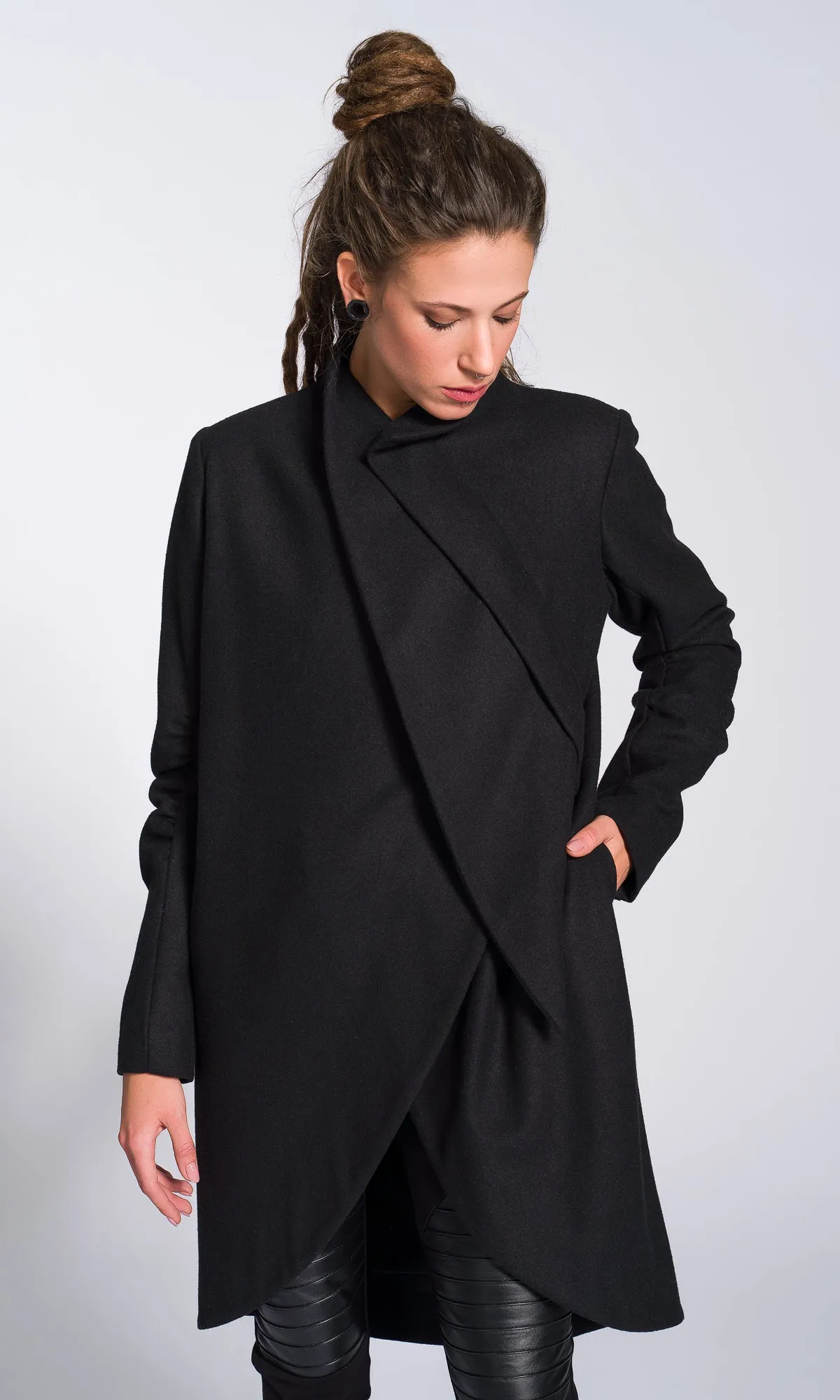 Wool Felt Coat with Asymmetric Tiered Closure