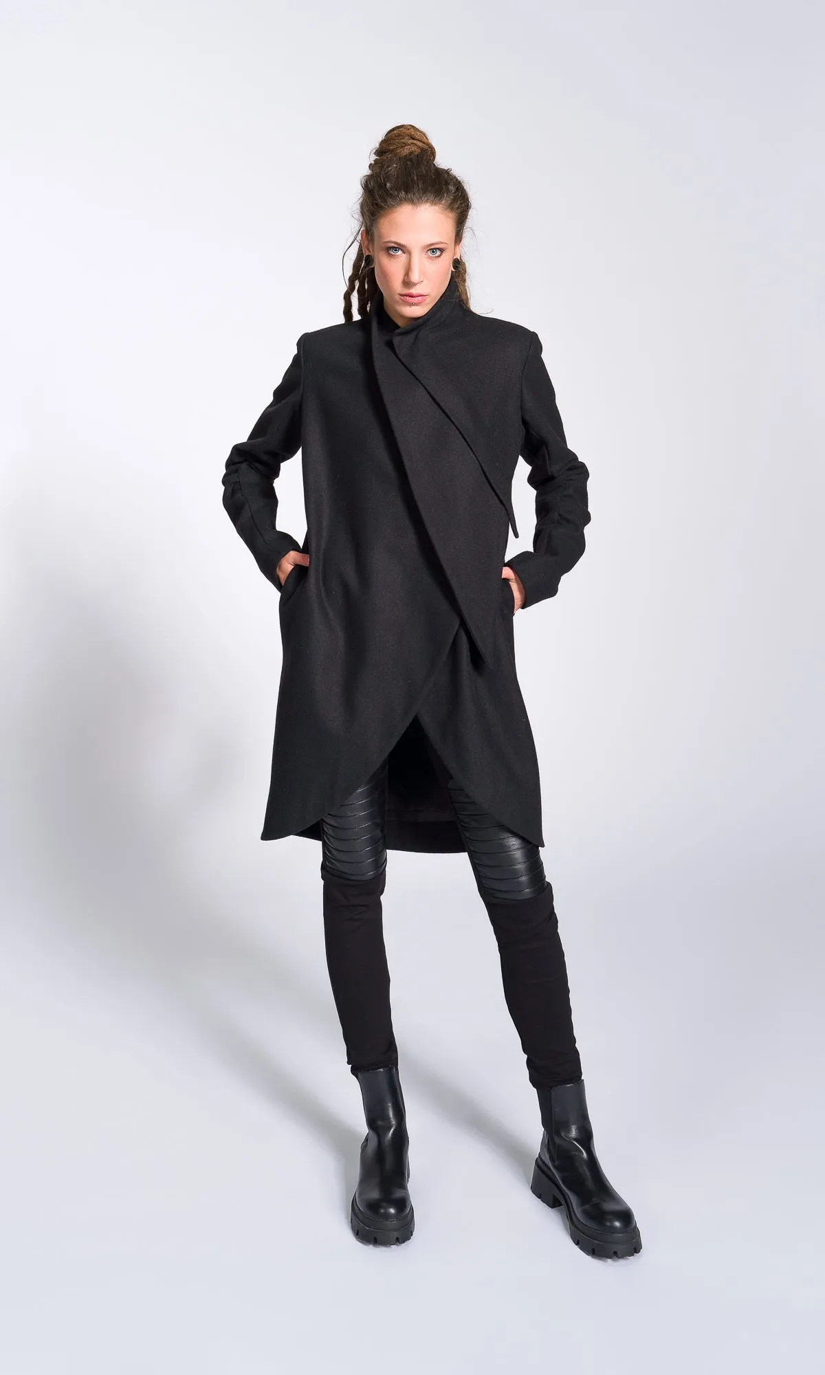 Wool Felt Coat with Asymmetric Tiered Closure